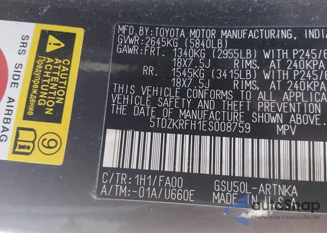 2014 Toyota Highlander Le Plus V6 z USA, uszkodzony, nr VIN 5TDZKRFH1ES008759